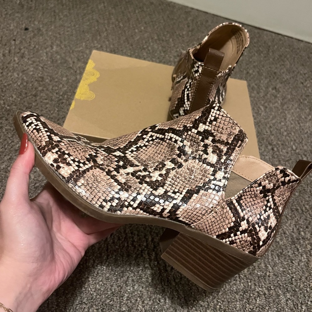Snakeskin booties size 8